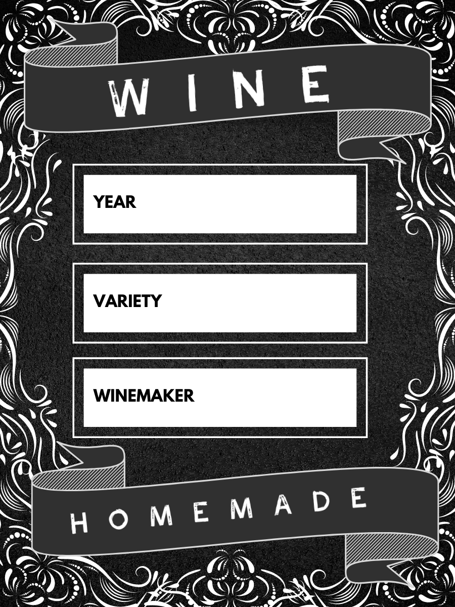 Homemade Wine Label - Ornate Black & White